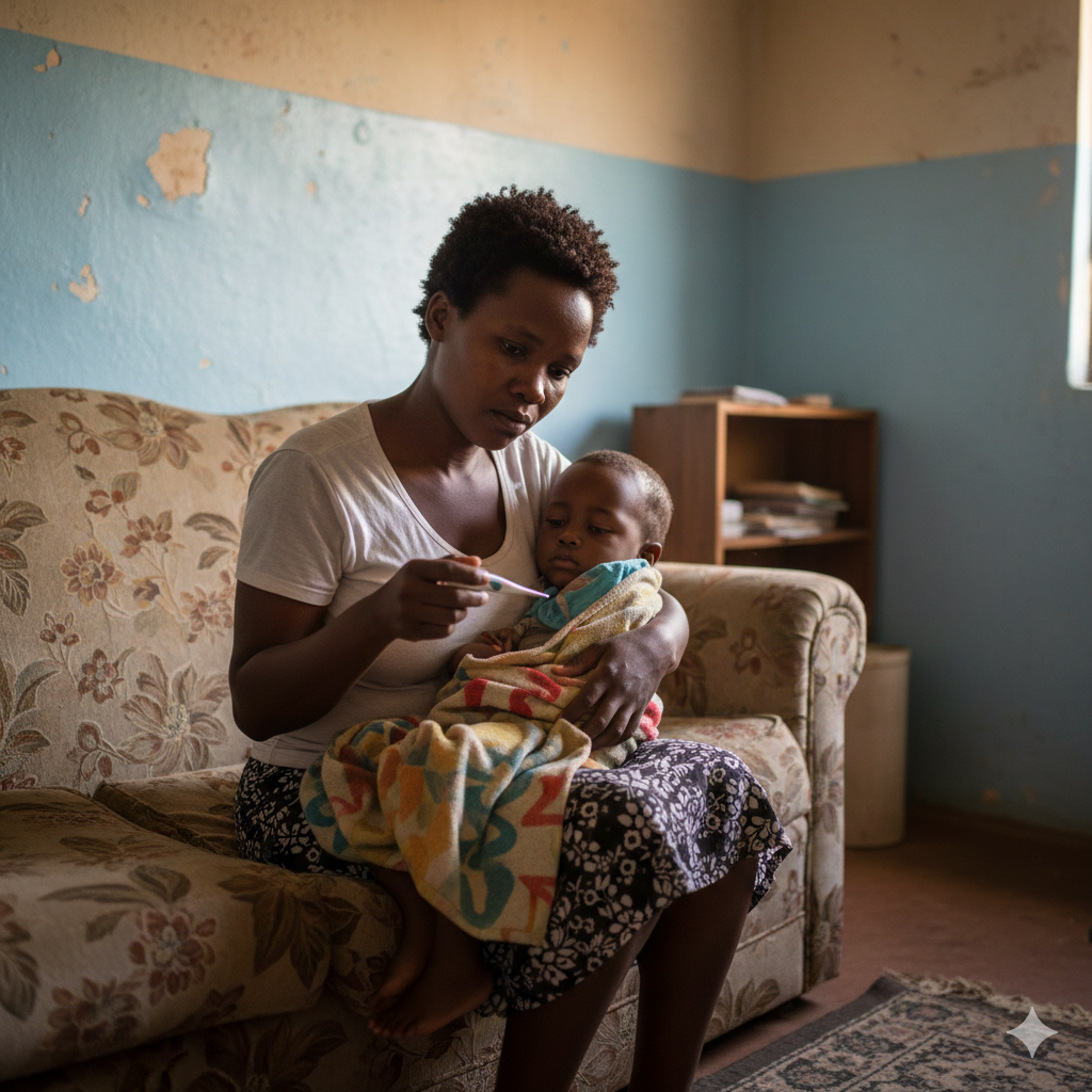 Mother caring for sick child